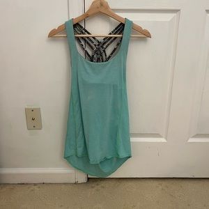 Teal tank top with built in sports bra - size 4